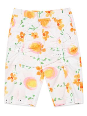 Marni Kids floral-print cotton trousers - White