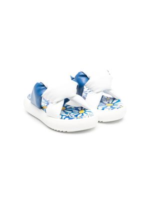 Marni Kids floral-print leather slippers - White