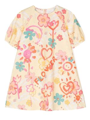 Marni Kids floral-print short-sleeve dress - Yellow