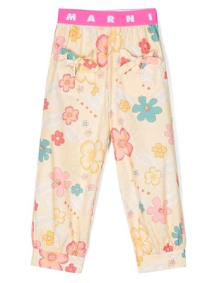 Marni Kids floral-print straight-leg trousers - Yellow