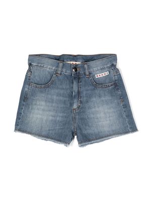 Marni Kids fringed denim shorts - Blue