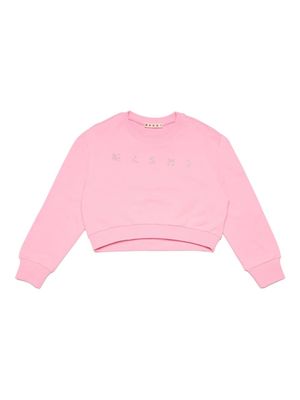 Marni Kids glittered-logo cotton sweatshirt - Pink