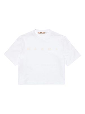 Marni Kids glittered-logo cotton T-shirt - White