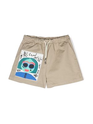 Marni Kids graphic patch cotton shorts - Neutrals