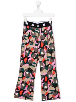 Marni Kids graphic-print logo-waistband trousers - Black