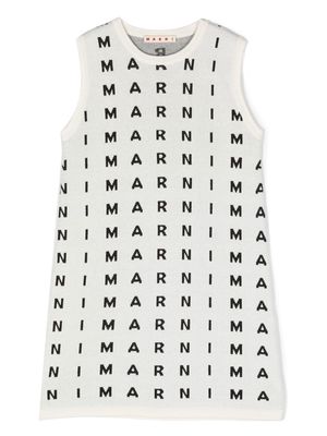 Marni Kids knitted logo-pattern shift dress - White