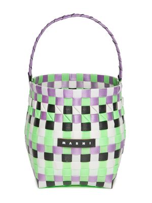 Marni Kids logo-appliqué interwoven bucket bag - Green