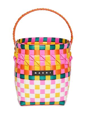Marni Kids logo-appliqué interwoven bucket bag - Pink