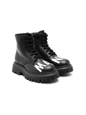 Marni Kids logo-appliqué leather combat boots - Black