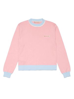 Marni Kids logo-appliqué ribbed jumper - Pink