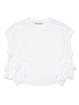 Marni Kids logo-appliqué ruffle-detail T-shirt - White