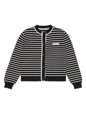 Marni Kids logo-appliqué striped cardigan - Black