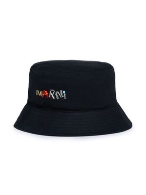 Marni Kids logo-embellished cotton bucket hat - Black