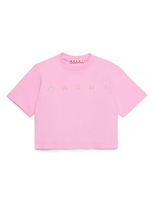Marni Kids logo-embellished cotton T-shirt - Pink