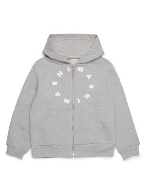 Marni Kids logo-embossed cotton hoodie - Grey