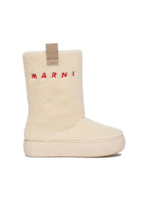 Marni Kids logo-embroidered faux-shearling boots - Neutrals