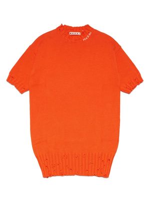 Marni Kids logo-embroidered knit dress - Orange