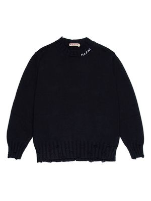 Marni Kids logo-embroidered ripped jumper - Black