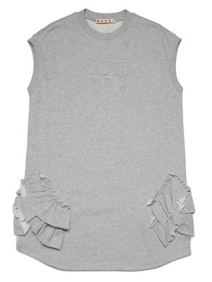 Marni Kids logo-embroidered ruffle-trim dress - Grey