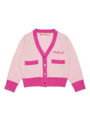Marni Kids logo-embroidered wool blend cardigan - Pink