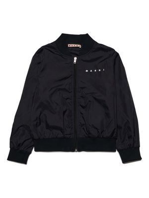 Marni Kids logo-embroidered zip-up bomber jacket - Black