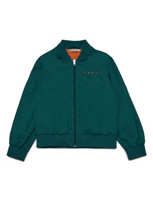 Marni Kids logo-embroidered zip-up bomber jacket - Green