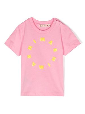 Marni Kids logo-flocked cotton T-shirt - Pink