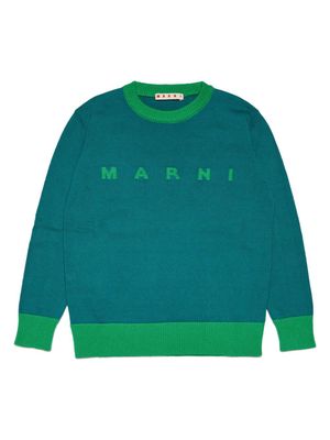 Marni Kids logo-intarsia cotton jumper - Green