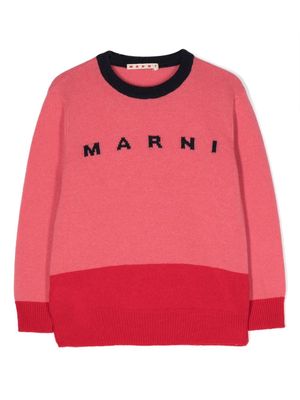 Marni Kids logo intarsia-knit jumper - Pink