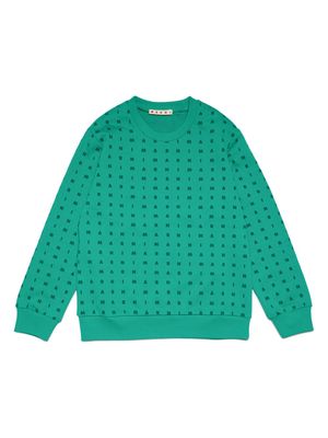 Marni Kids logo-motif cotton sweatshirt - Green