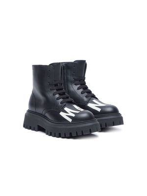 Marni Kids logo-patch leather boots - Black