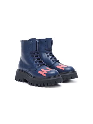 Marni Kids logo-patch leather boots - Blue