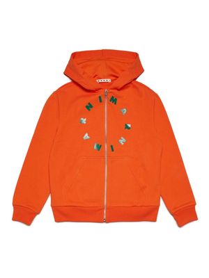 Marni Kids logo-print cotton bomber jacket - Orange