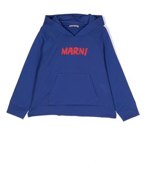 Marni Kids logo-print cotton hoodie - Blue