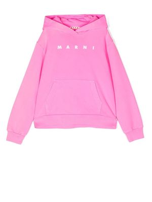 Marni Kids logo-print cotton hoodie - Pink