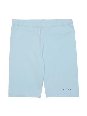 Marni Kids logo-print cotton shorts - Blue