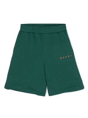 Marni Kids logo-print cotton shorts - Green