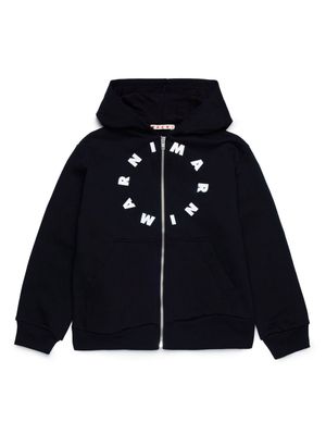 Marni Kids logo-print cotton zipped hoodie - Black