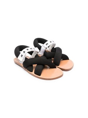 Marni Kids logo-print flat sandals - Black