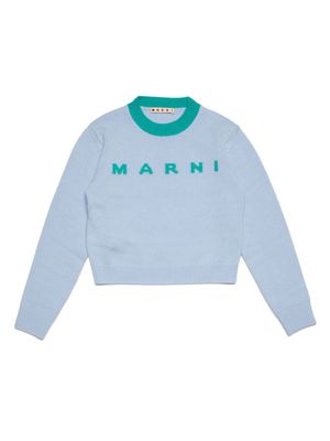 Marni Kids logo-print knitted jumper - Blue