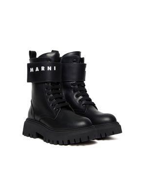 Marni Kids logo-print leather combat boots - Black