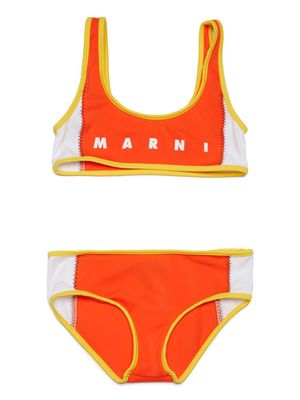 Marni Kids logo-print panelled bikini set - Orange