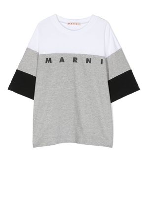 Marni Kids logo-print panelled T-shirt - Grey