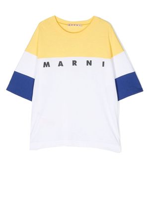 Marni Kids logo-print panelled T-shirt - Yellow