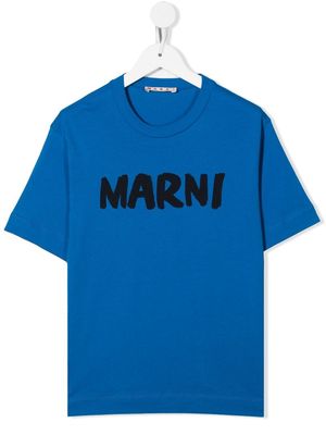 Marni Kids logo-print short-sleeve T-shirt - Blue