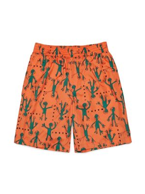 Marni Kids logo-print swim shorts - Orange