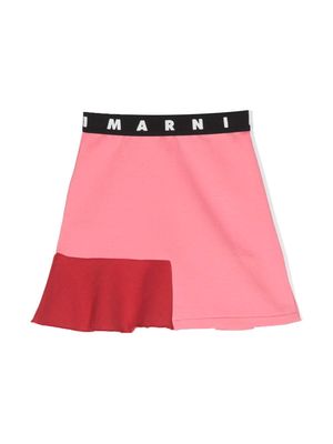 Marni Kids logo-waistband flared-hem skirt - Pink