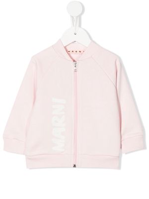 MARNI KIDS logo zipped bomber jacket - Pink