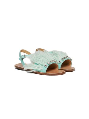 Marni Kids Marabou crystal-embellished leather sandals - Blue