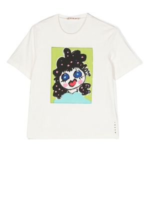 Marni Kids painted graphic-print T-shirt - White